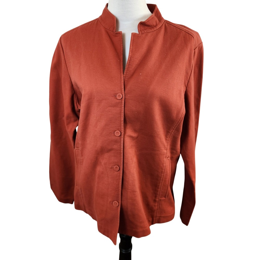 Eileen Fisher Red‎ Orange Textured Knit Blazer Jacket Women's Size L